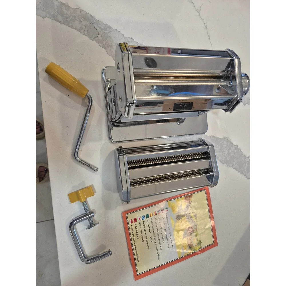 Mica Stainless Steel Manual Pasta Maker Machine with Hand Crank and Clamp Silver